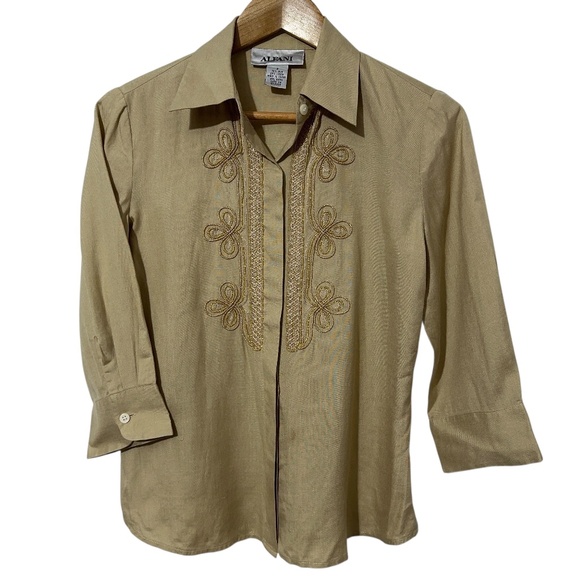 Alfani Womens Silk Linen Bld Beaded Shirt Size 2 Button Down - Picture 6 of 10